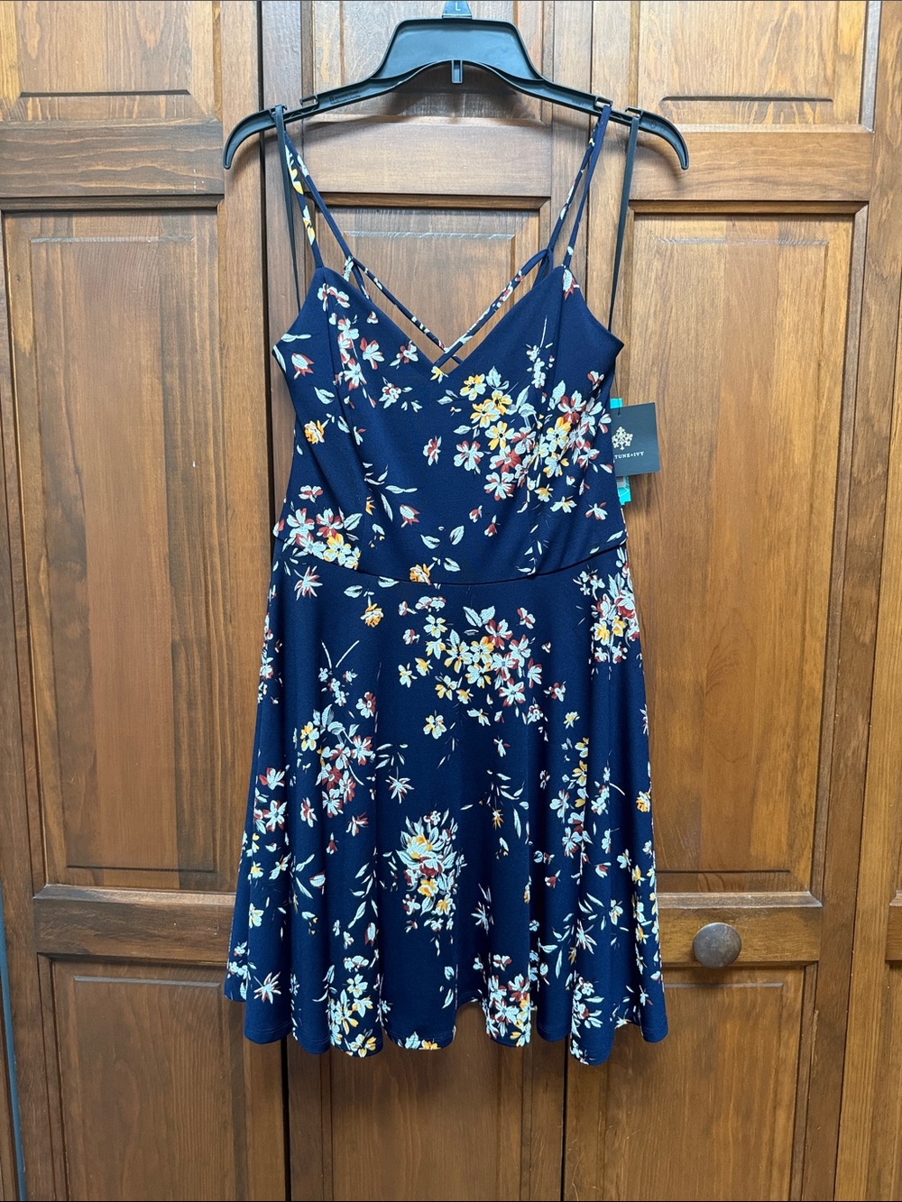 Navy Floral Spaghetti-Strap Dress